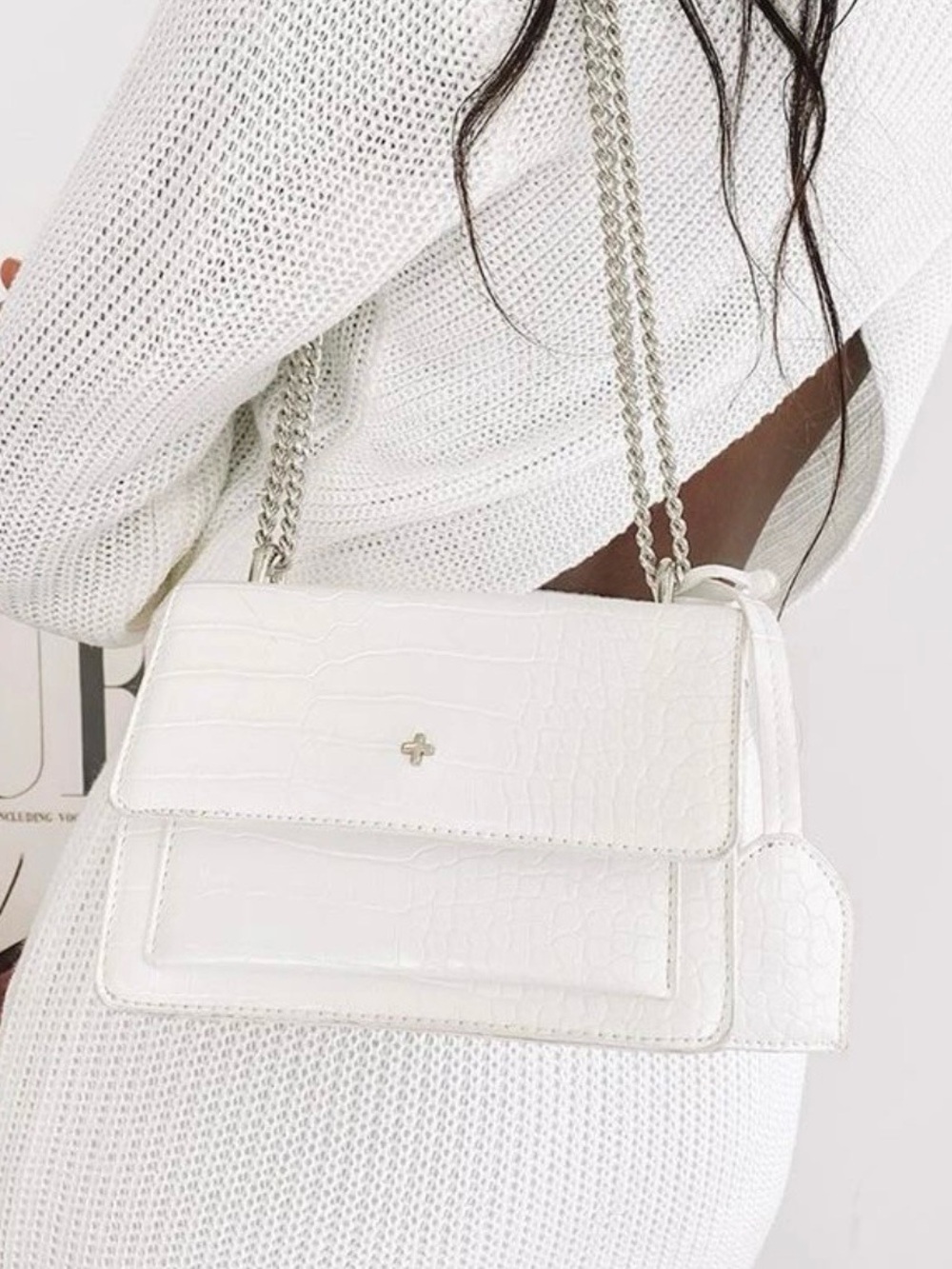 PETA & Jain white Croc Embossed Lissy Bag